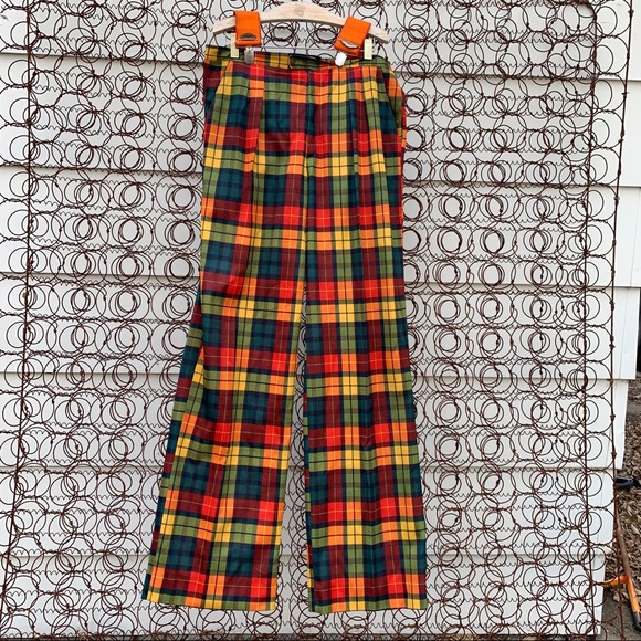 Vintage Pants - Vintage 60s 70s plaid flare trouser pants
